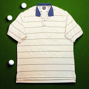 FootJoy‎ White Yellow Striped Short Sleeve Collared Timberton Golf Club Polo XL